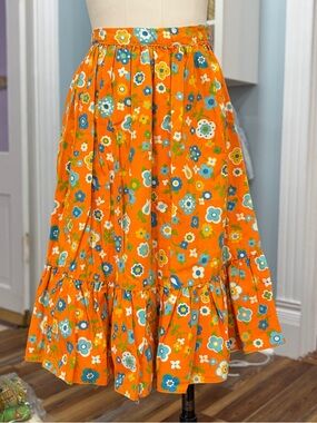 Vintage 70s Spring Flower Power Ruffle Skirt
